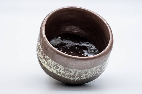 Japanese Matcha Bowl - 手 Grey White Obi Raku Chawan - 300ml