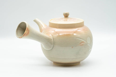 Japanese Kyusu - Beige Pink Chrysanthemum Hagi-yaki Do-ake Teapot - 400ml