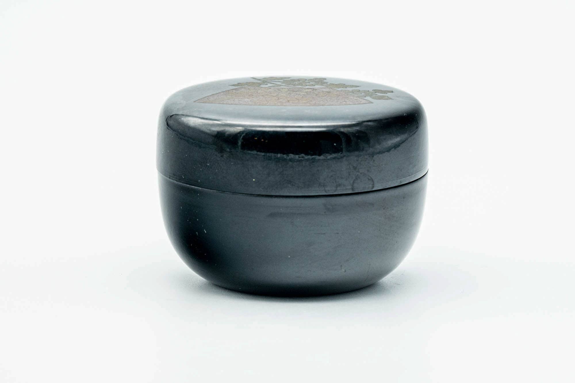 Japanese Natsume - Floral Painted Black Lacquered Matcha Tea Caddy - 70ml