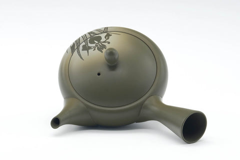 Japanese Kyusu - 高資窯 Takasuke Kiln - Floral Green Ryokudei Tokoname Teapot - 200ml