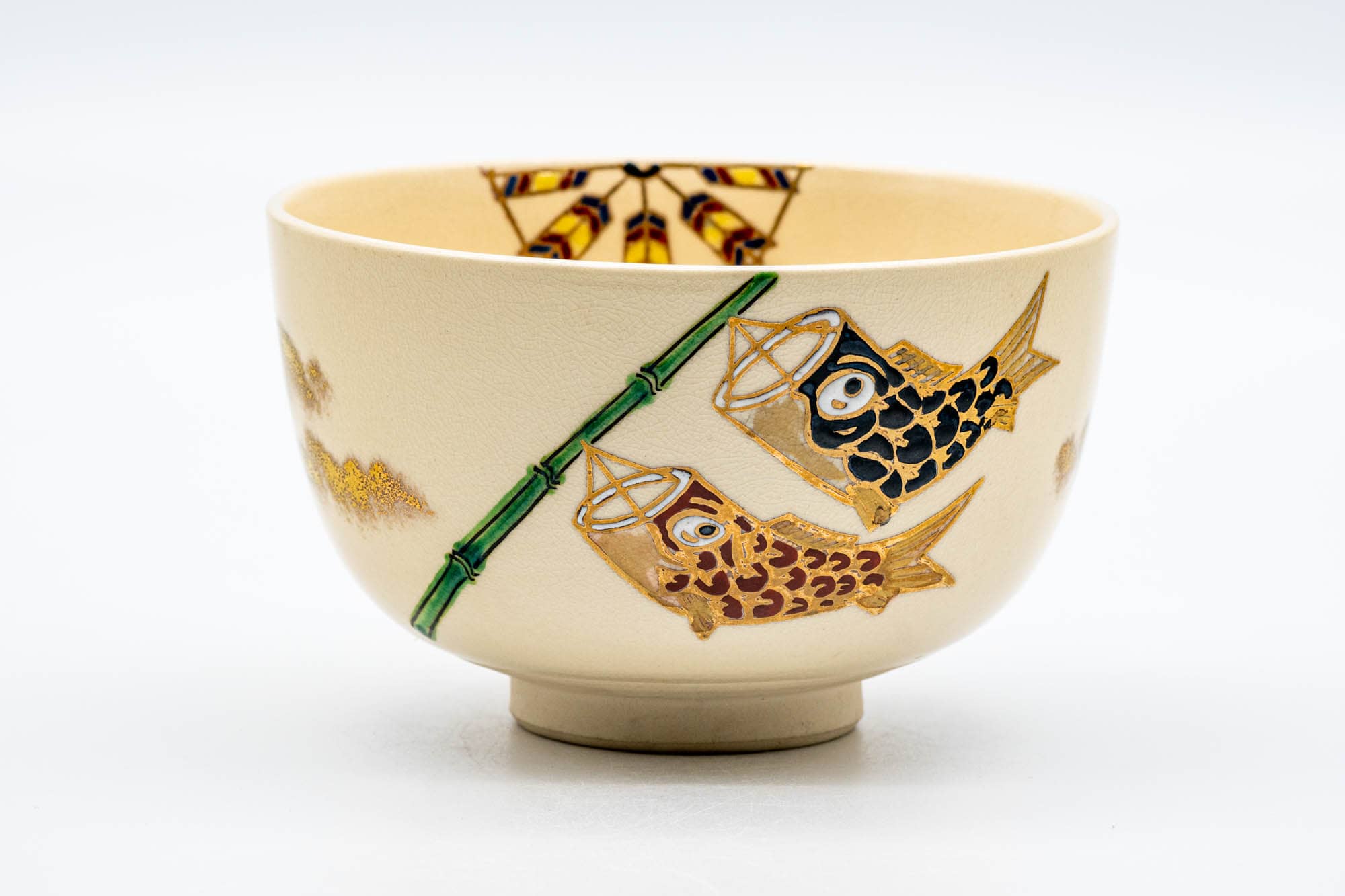 Japanese Matcha Bowl - Hand-painted Fish Kyo-yaki Chawan - 300ml