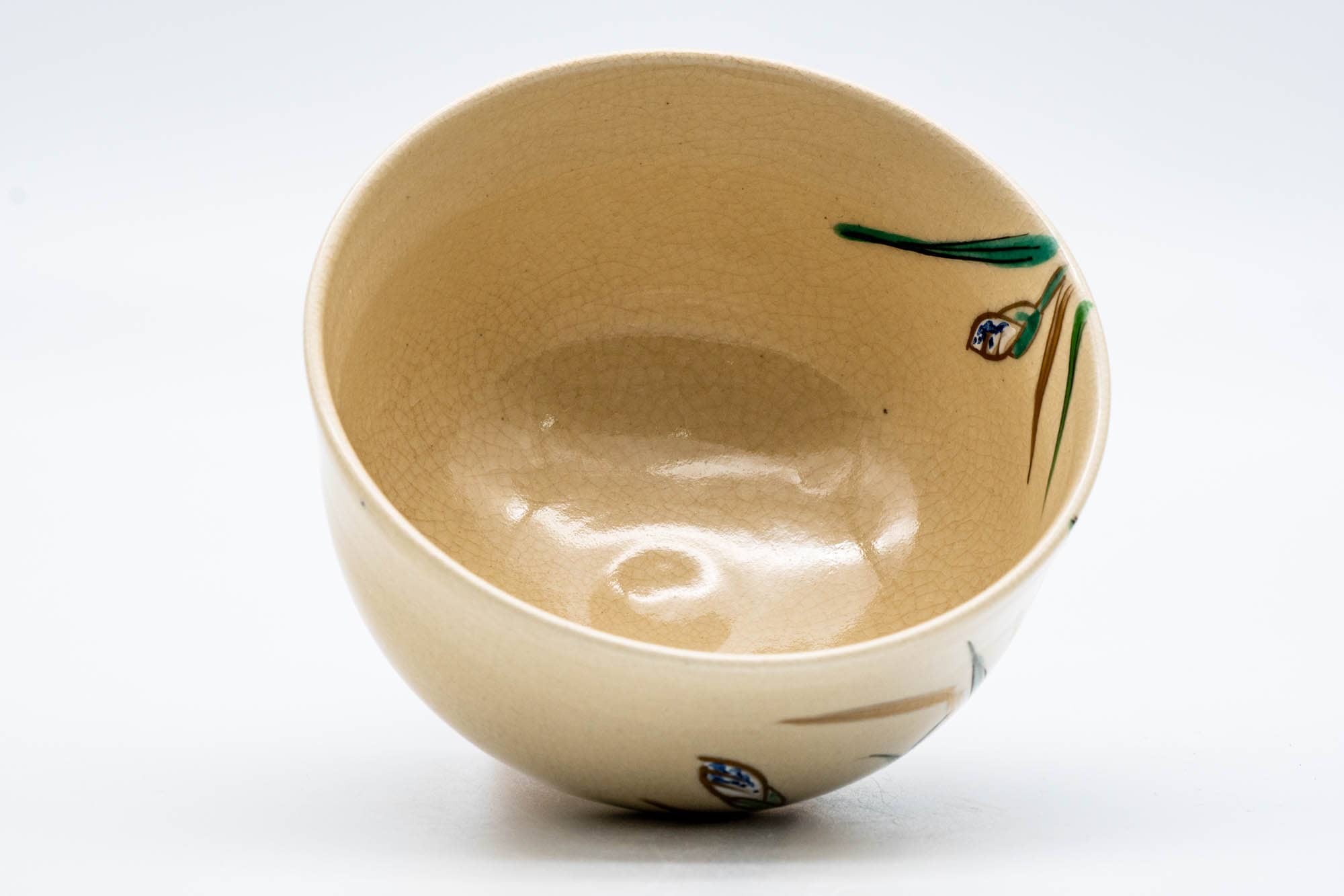 Japanese Matcha Bowl - Biege Floral Kyo-yaki Chawan - 300ml