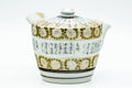 Japanese Tea Set - Gold White Chrysanthemum Kutani-yaki Kyusu Teapot with 2 Yunomi Teacups - side view of the teapot