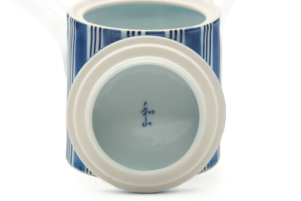 Japanese Tea Set - Blue White Arita Porcelain Kyusu Teapot with 5 Yunomi Teacups