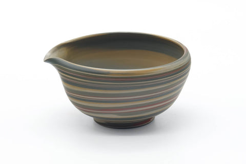 Tezumi — Japanese Katakuchi - Green Nerikomi Handleless Yuzamashi - 245ml — three-quarter view