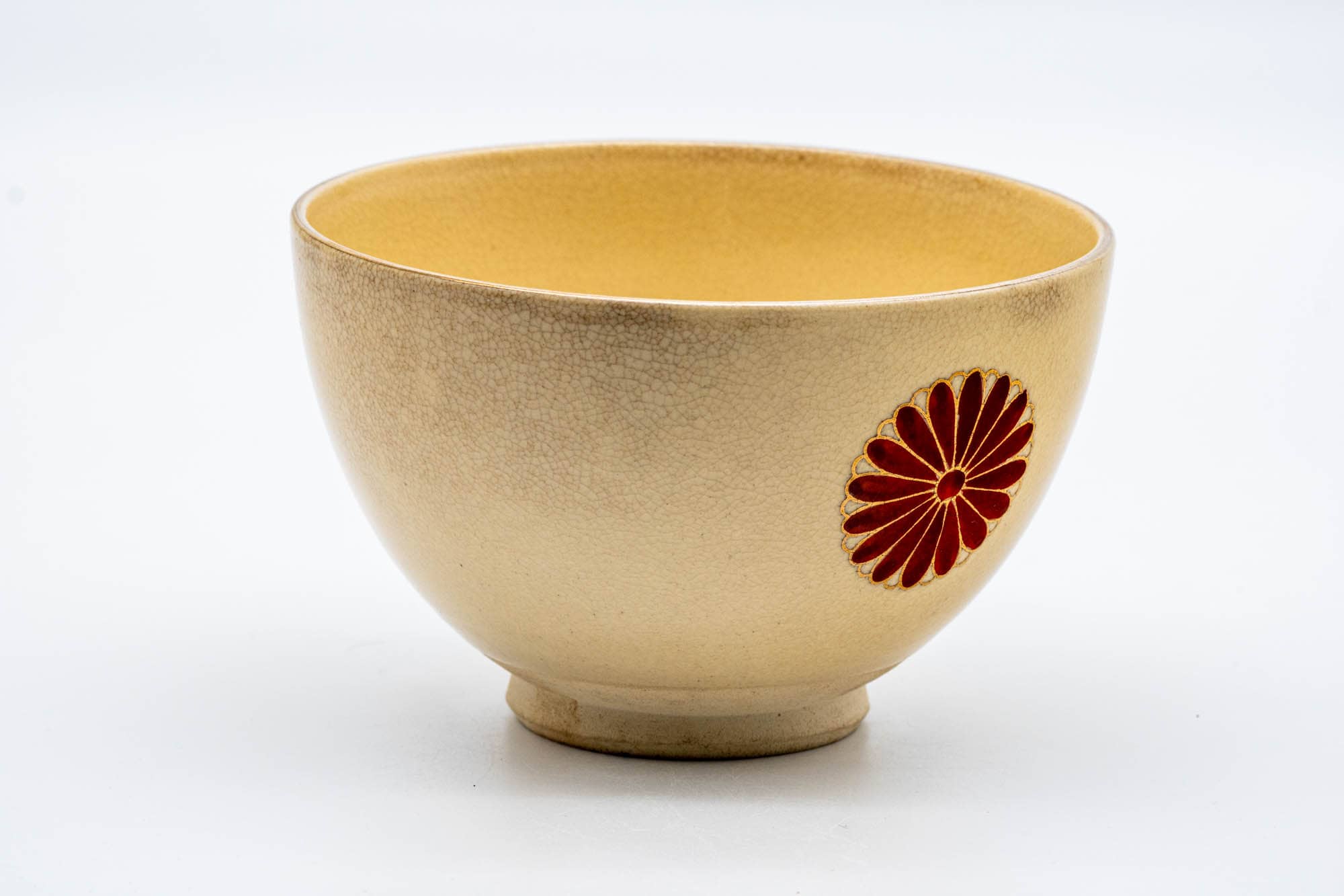 Japanese Matcha Bowl - Chrysanthemum Decorated Kyo-yaki Chawan - 300ml