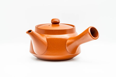 Japanese Kyusu - Bamboo Engraved Red Shudei Tokoname-yaki Debeso Teapot - 360ml