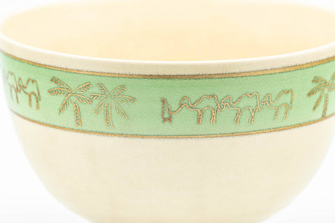 Japanese Matcha Bowl - Camel Green Palm Trees Kyo-yaki Chawan - 300ml - Tezumi