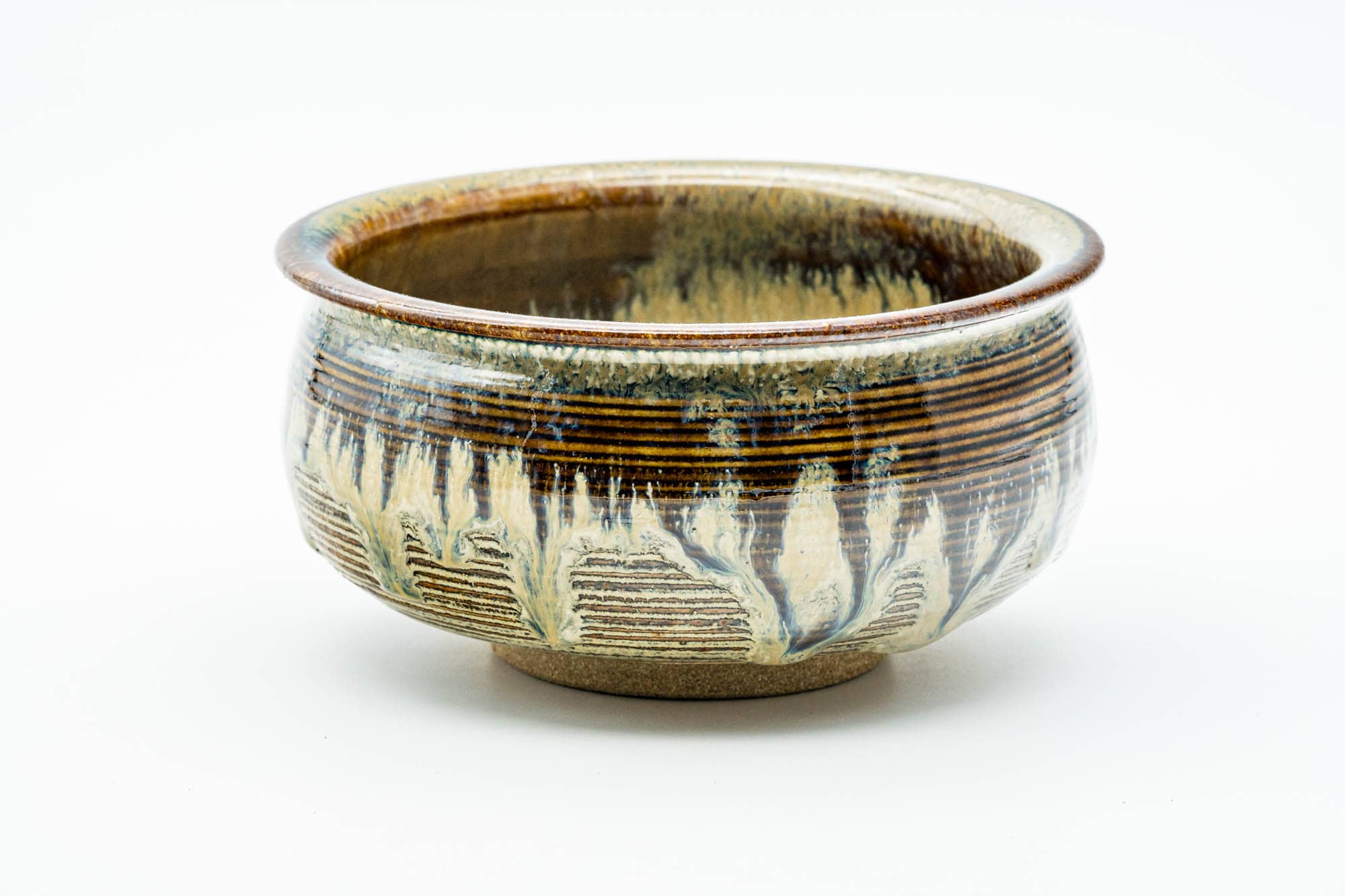 Japanese Kensui - Spiraling Brown Drip-Glazed Water Bowl - 350ml