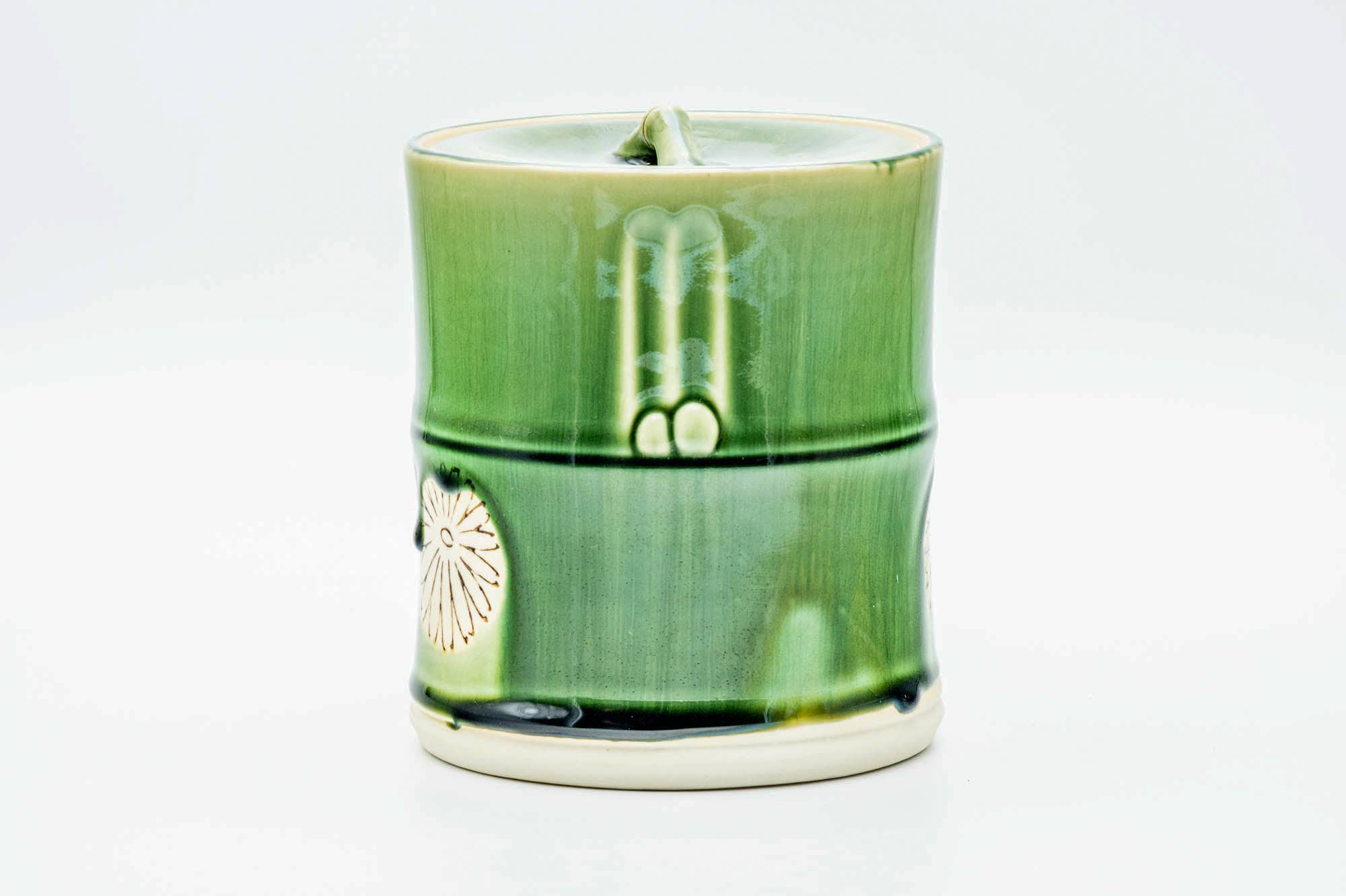 Japanese Mizusashi - Green Drip-Glazed Bamboo-Shaped Fresh Water Container - 1100ml