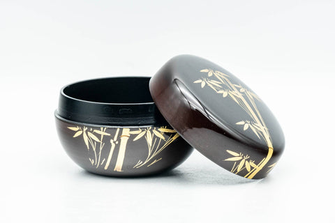 Japanese Natsume - Black Lacquer Golden Bamboo Matcha Tea Caddy - 50ml - Tezumi