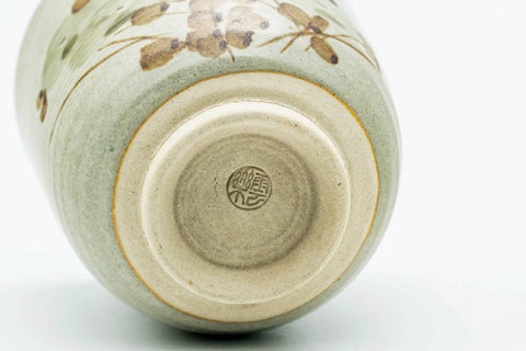 Japanese Teacups - Pair of Floral Sage Glazed Kiyomizu-yaki Yunomi - 120ml