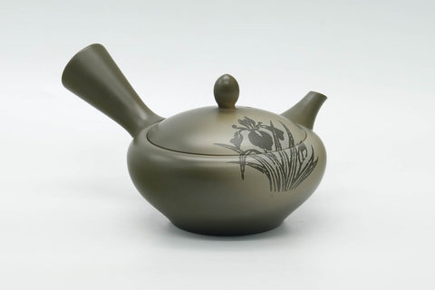 Japanese Kyusu - 高資窯 Takasuke Kiln - Floral Green Ryokudei Tokoname Teapot - 200ml