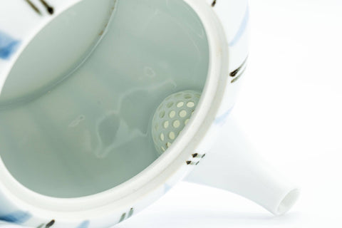 Japanese Kyusu - Blue Striped Arita-yaki Debeso Teapot - 300ml - Tezumi