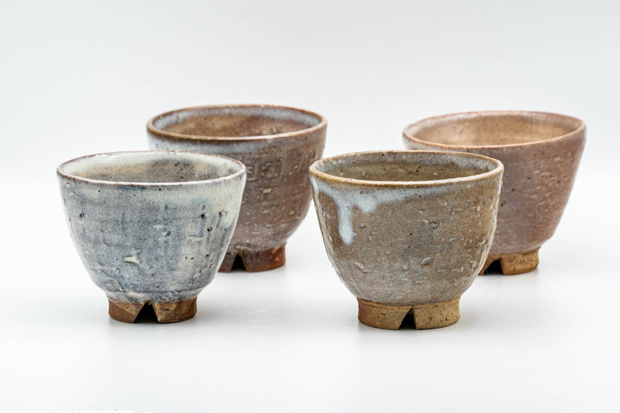 Japanese Teacups - Set of 4 Beige Drip-Glazed Hagi-yaki Yunomi- 120ml