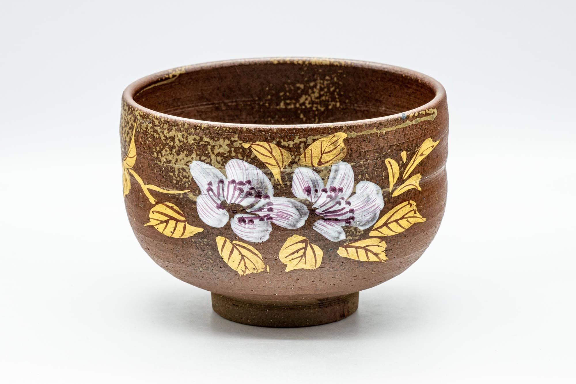 Japanese Matcha Bowl - Gold White Floral Shigaraki-yaki Chawan - 450ml