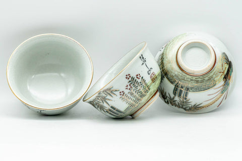 Japanese Tea Set - Bamboo Peacock Kutani-yaki Debeso Kyusu Teapot with 3 Yunomi Teacups - 430ml