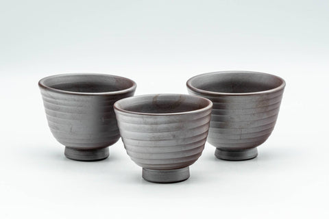 Japanese Teacups - Set of 3 Purple Spiraling Banko-yaki Guinomi - 40ml