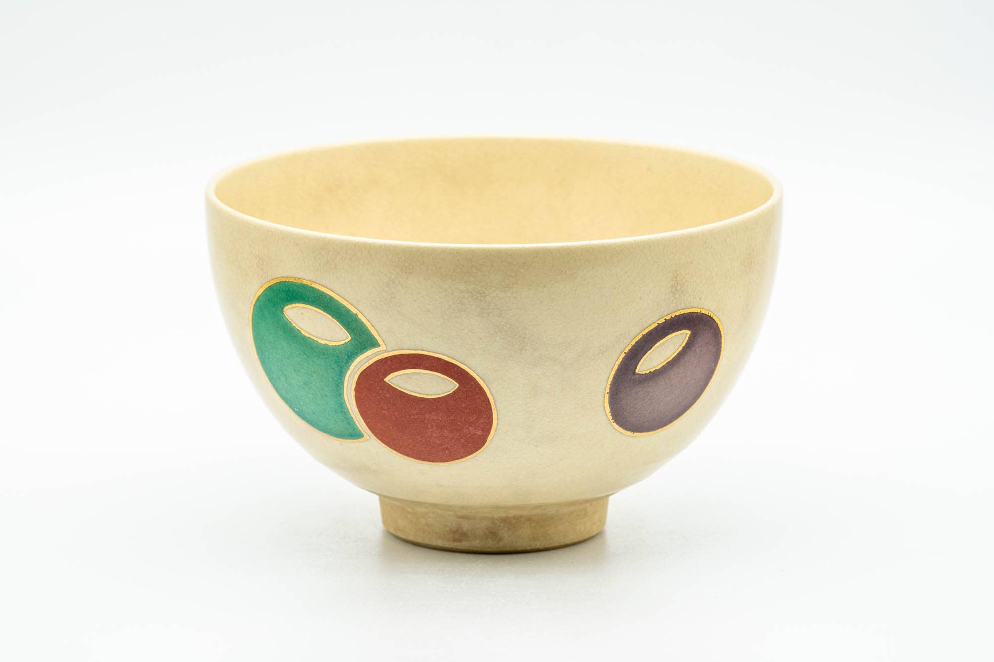 Japanese Matcha Bowl - Beige Colorful Spheres Kyo-yaki Chawan - 300ml - Tezumi