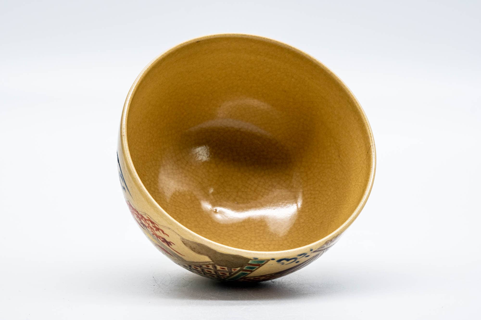Japanese Matcha Bowl - Beige Geometric Patterned Kyo-yaki Chawan - 200ml