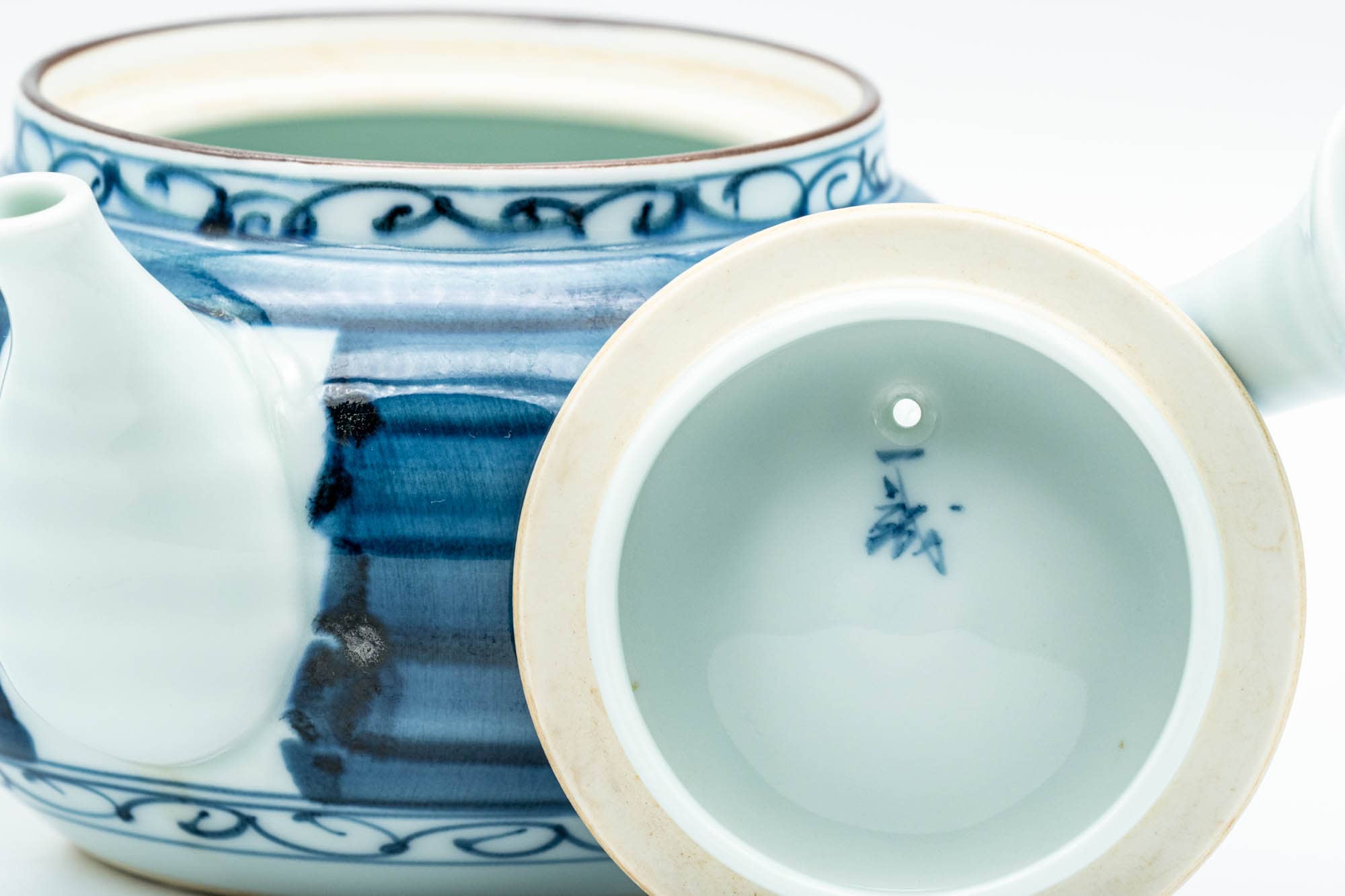 Japanese Kyusu - Blue Striped Village Arita-yaki Debeso Teapot - 300ml - Tezumi