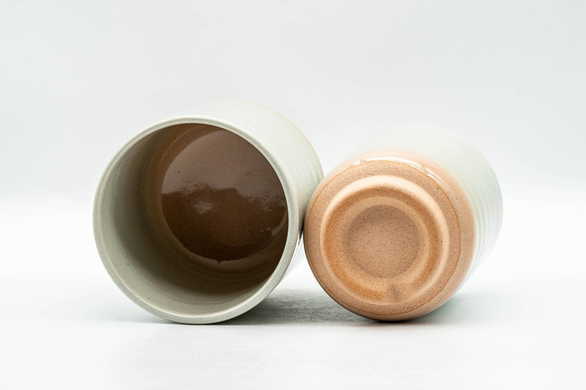 Japanese Teacups - Pair of Beige Glazed Hagi-yaki Meoto Yunomi