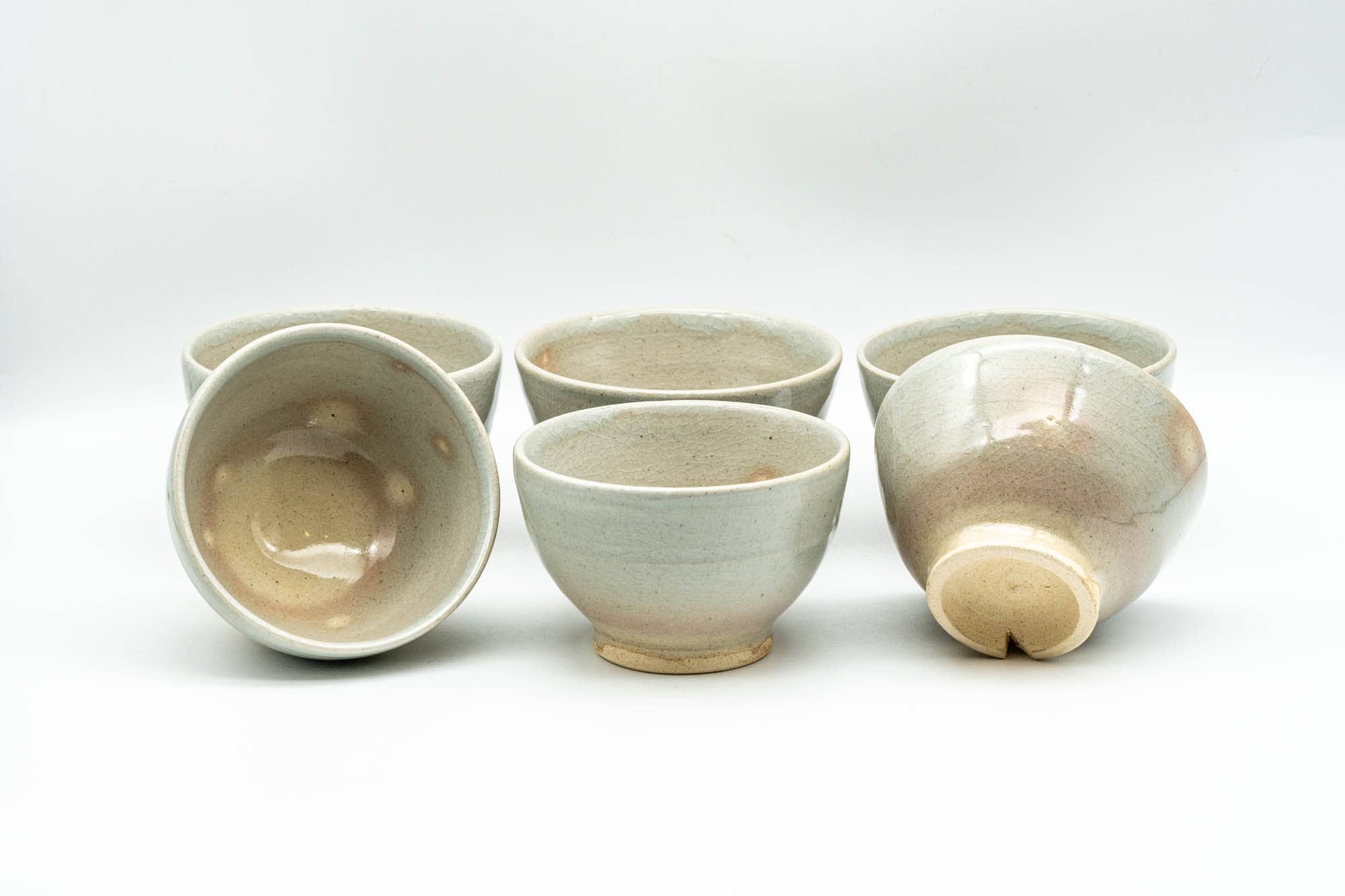 Japanese Tea Set - 玉祖窯 Tamaso Kiln - Beige Gohonte Hagi-yaki Kyusu Teapot with 6 Yunomi Teacups in Wooden Box