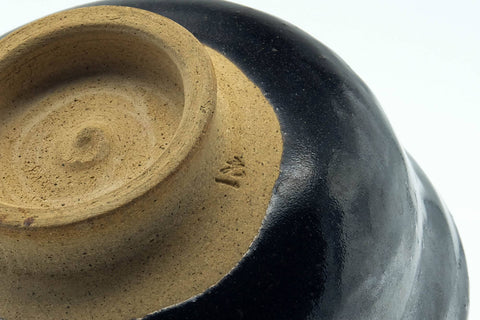 Japanese Matcha Bowl - Black Bronze Drip-Glazed Hatazori-gata Chawan - 300ml