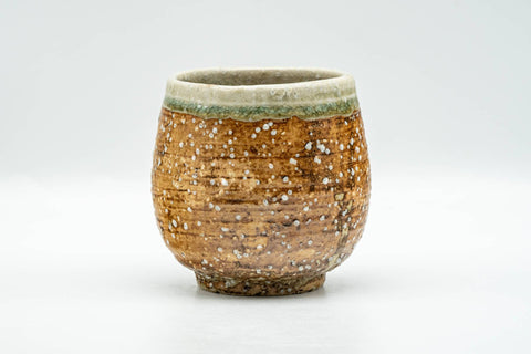 Japanese Teacup - Green Drip-Glazed Brown Textured Yunomi - 210ml