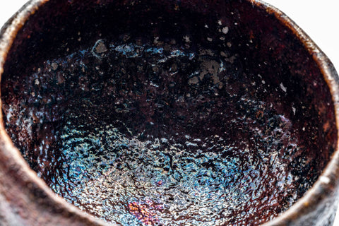 Japanese Matcha Bowl - 加藤石春 Katou Sekishun - Iridescent Glazed Undulating Raku-yaki Chawan - 250ml