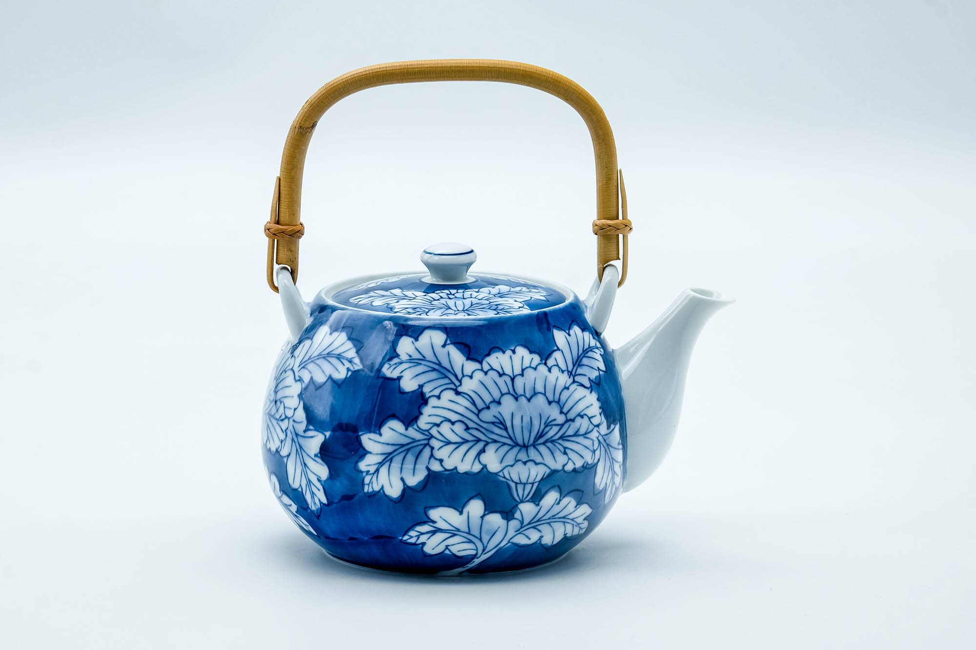 Japanese Dobin - Blue Floral Arita-yaki Porcelain Top-Handled Teapot - 500ml