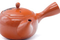 Tezumi — Japanese Kyusu - Engraved Floral Red Shudei Tokoname Mesh Teapot - 320ml — closeup of the decoration