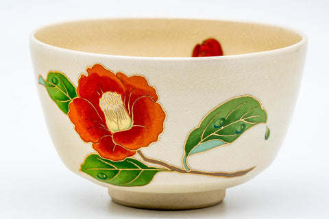 Japanese Matcha Bowl - 西尾瑞豊 Nishio Zuiho - Red Peony Kyo-yaki Chawan - 500ml