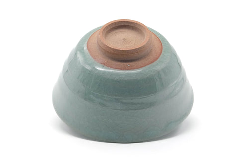 Tezumi — Japanese Matcha Bowl - Green Celadon Glazed Komogai-nari Chawan - 400ml — top-down view of the interior