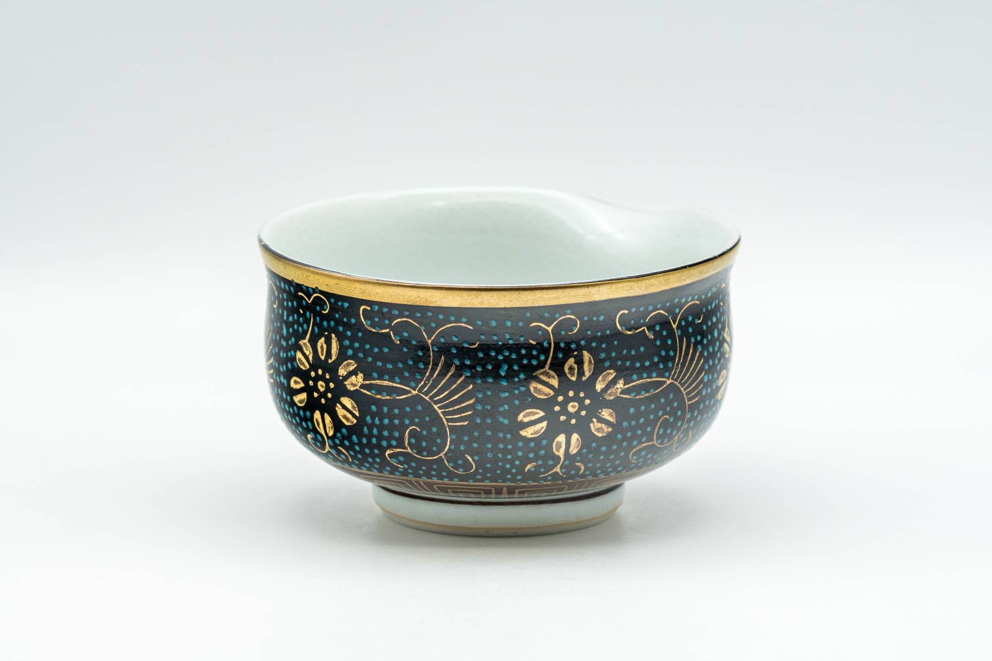 Japanese Katakuchi - 九谷焼 Floral Aochibu Kutani-yaki Porcelain Water Cooler - 110ml - Tezumi