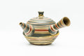 Japanese Kyusu - Green, Red, and Yellow Swirling Nerikomi Tokoname-yaki Do-ake Teapot - 240ml - top view showing the lid