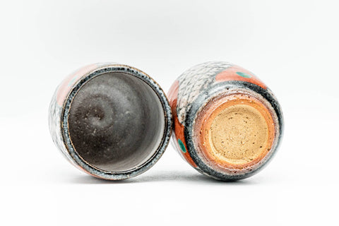 Japanese Teacups - Pair of Checked Green Dotted Yunomi - 130ml