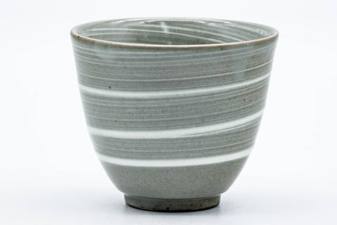 Wider front view showing the grey body and white spiral lines.