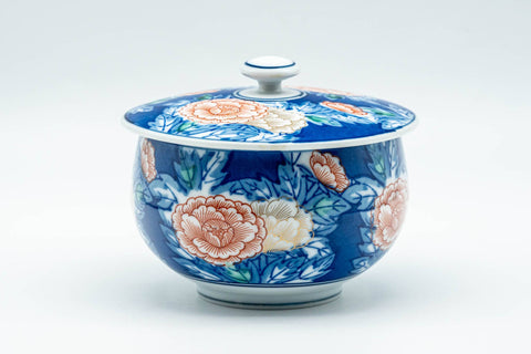 Tezumi — Japanese Teacup - Blue Pink Floral Arita-yaki Lidded Yunomi - 150ml — front view