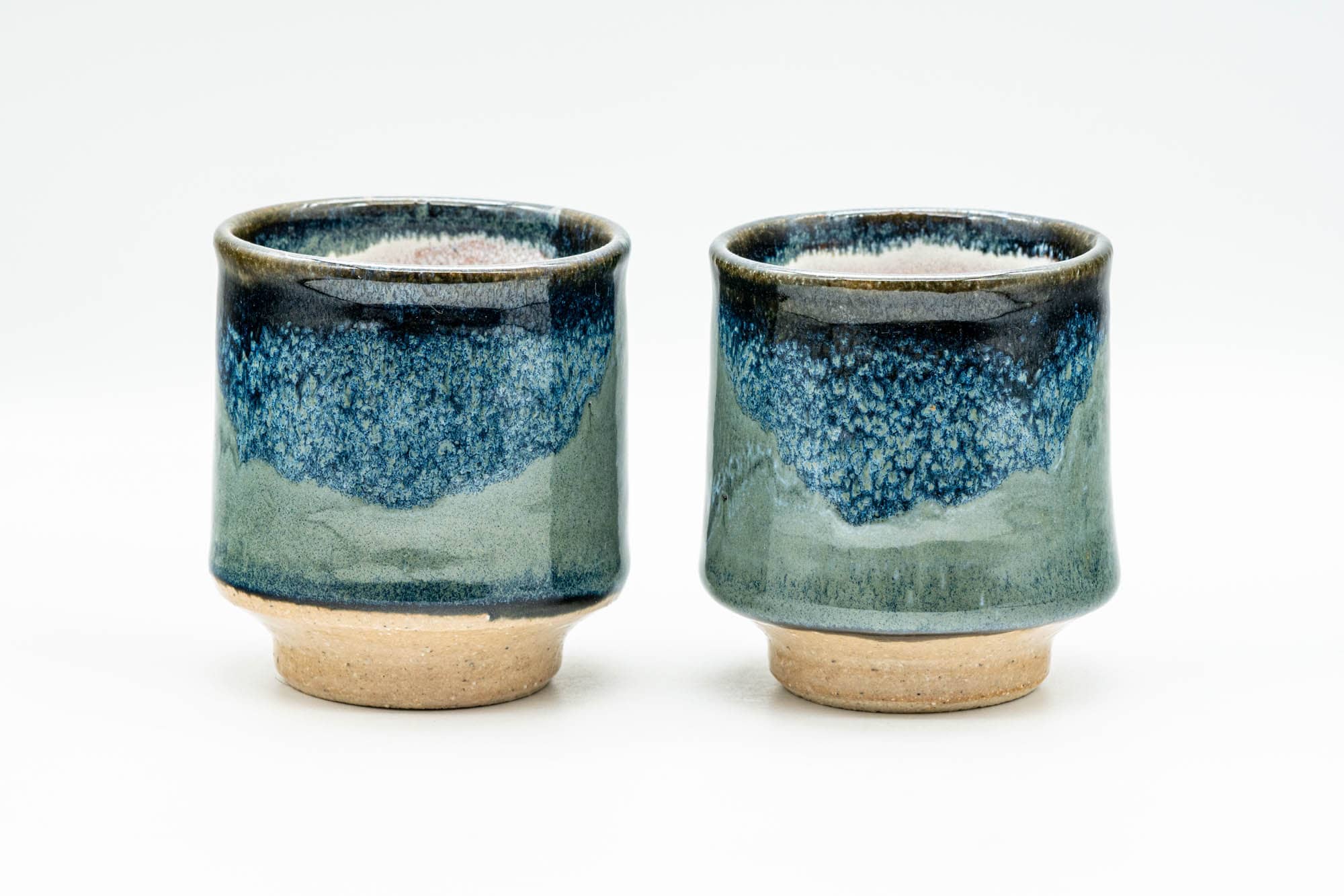 Japanese Teacups - Pair of Hare's Fur Blue and Green Yunomi - 140ml