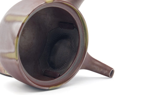 Tezumi — Japanese Kyusu - Ash Glazed Banko Mesh Teapot - 220ml — side profile showing the spout and handle