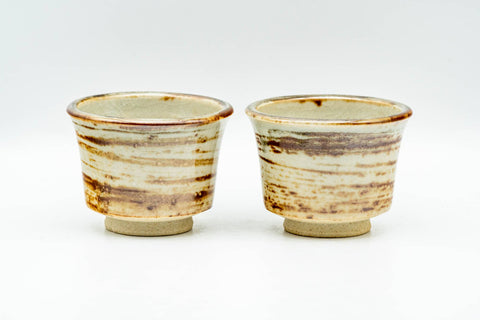Japanese Tea Set - Beige Hakeme Glazed Houhin Teapot with 2 Yunomi Teacups