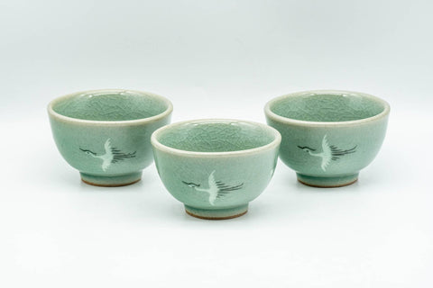 Korean Tea Set - Egret Green Celadon Katakuchi Water Cooler and 3 Guinomi Teacups