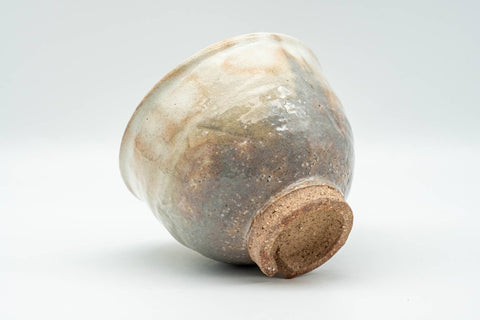 Japanese Teacup - Beige Earthy Gohonte Hagi-yaki Yunomi - 150ml - tilted view showing the base
