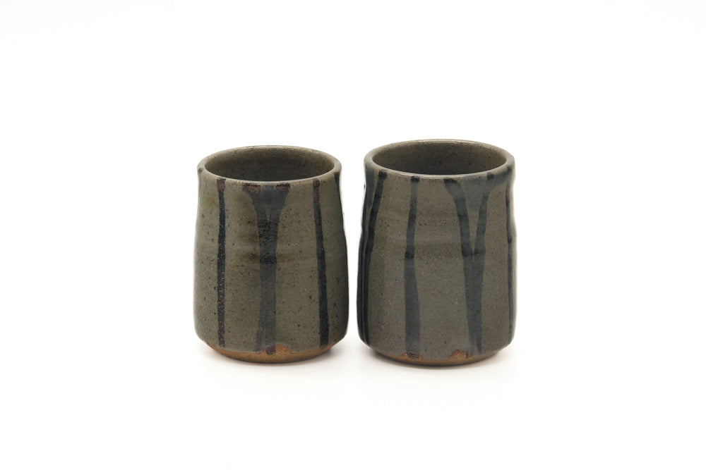 Japanese Teacups - Pair of Striped Meoto Yunomi - 150ml