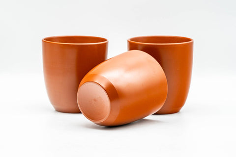 Japanese Teacups - Set of 3 Smooth Shudei Tokoname-yaki Yunomi - 125ml - the set of three with one cup on its side