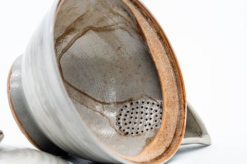 Japanese Houhin - Weathered Grey White Hakeme Glazed Clay Teapot - 80ml