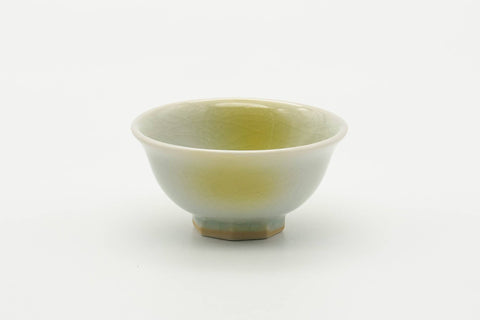 Tezumi — Japanese Teacup - Small Yellow White Porcelain Guinomi - 40ml — front view from another angle