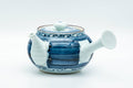 Tezumi — Japanese Kyusu - Blue Striped Village Arita-yaki Debeso Teapot - 300ml — three-quarter view from the opposite side