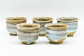 Japanese Teacups - Set of 5 Blue Milky White Drip-Glazed Guinomi - 35ml - set viewed from above showing the interiors
